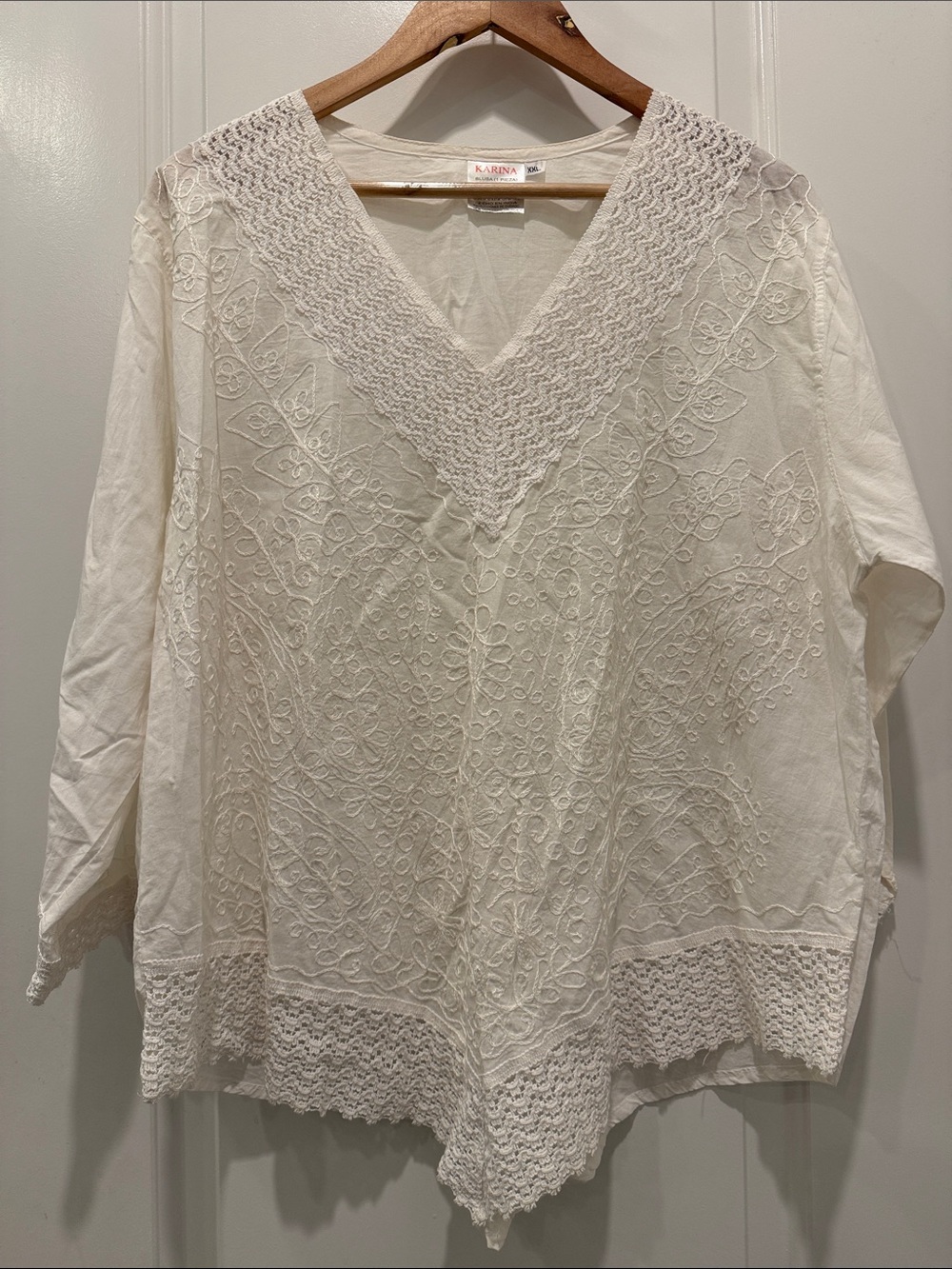 Karina Grimaldi Cream Embroidered V-Neck Tunic